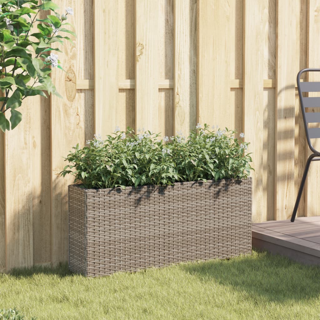 vidaXL Ζαρντινιέρα Κήπου Γκρι 90x20x40εκ. Συνθ. Ρατάν με 2 Γλάστρες - Image 3