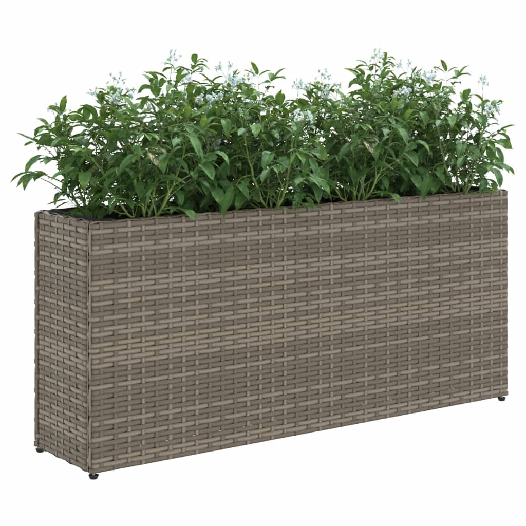 vidaXL Ζαρντινιέρα Κήπου Γκρι 90x20x40εκ. Συνθ. Ρατάν με 2 Γλάστρες - Image 4