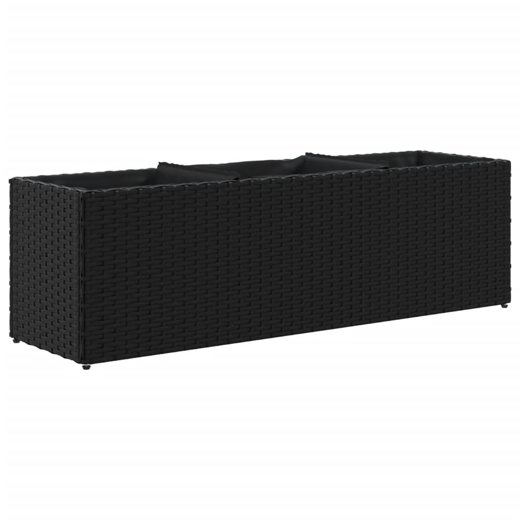 vidaXL Ζαρντινιέρα Κήπου Μαύρη 105x30x32 εκ. Συνθ. Ρατάν με 3 Γλάστρες - Image 2