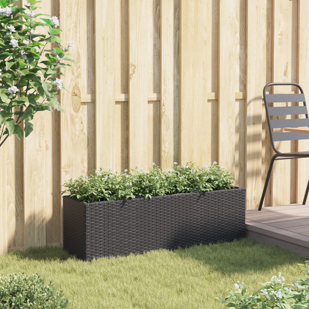 vidaXL Ζαρντινιέρα Κήπου Μαύρη 105x30x32 εκ. Συνθ. Ρατάν με 3 Γλάστρες - Image 3