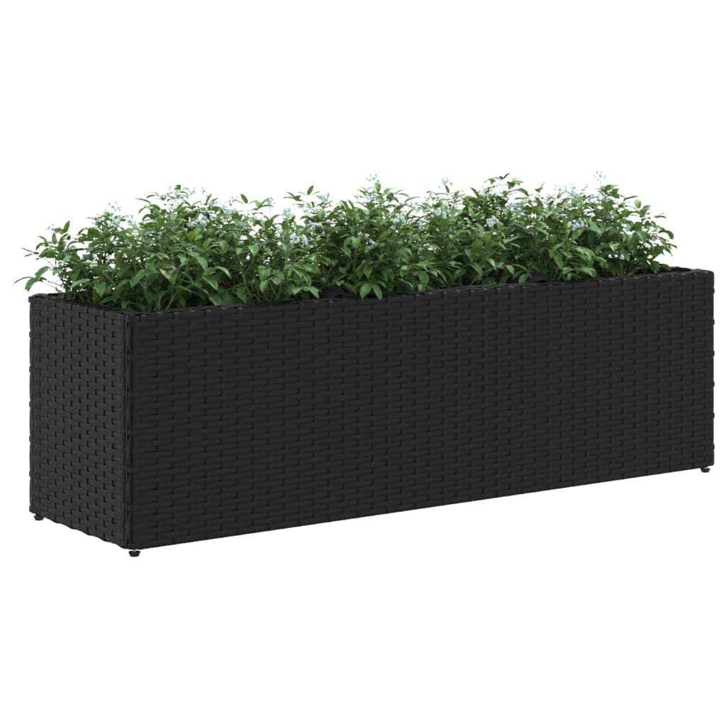 vidaXL Ζαρντινιέρα Κήπου Μαύρη 105x30x32 εκ. Συνθ. Ρατάν με 3 Γλάστρες - Image 4