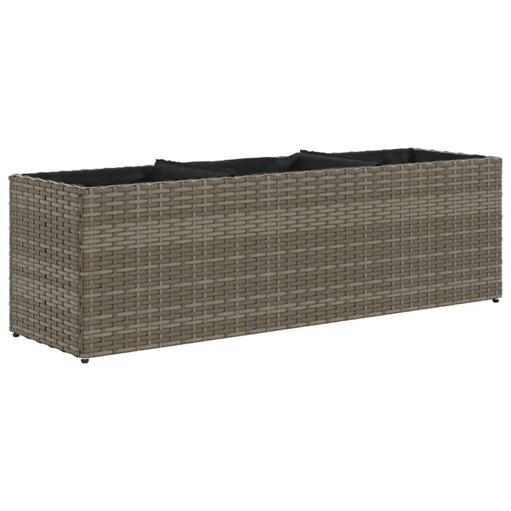 vidaXL Ζαρντινιέρα Κήπου Γκρι 105x30x32 εκ. Συνθ. Ρατάν με 3 Γλάστρες - Image 2