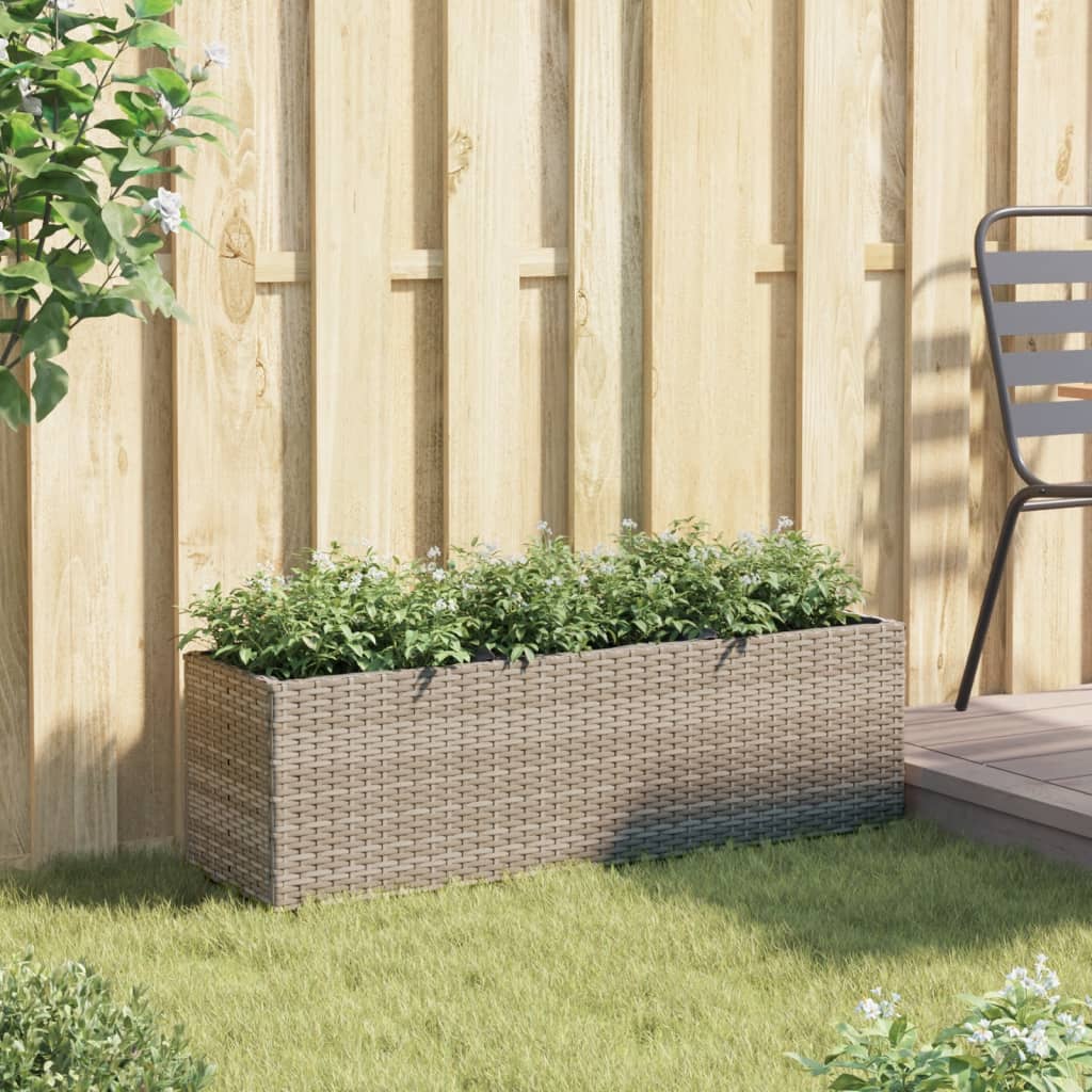 vidaXL Ζαρντινιέρα Κήπου Γκρι 105x30x32 εκ. Συνθ. Ρατάν με 3 Γλάστρες - Image 3