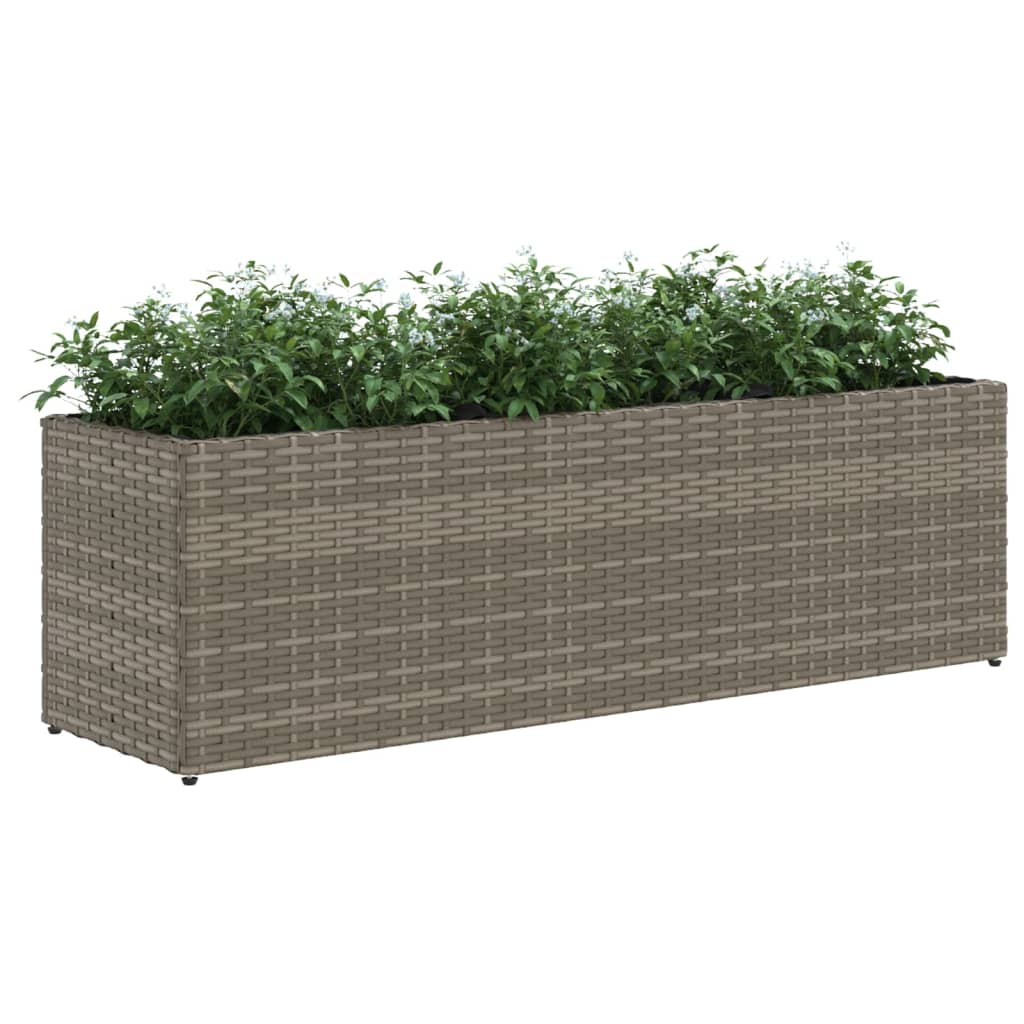 vidaXL Ζαρντινιέρα Κήπου Γκρι 105x30x32 εκ. Συνθ. Ρατάν με 3 Γλάστρες - Image 4