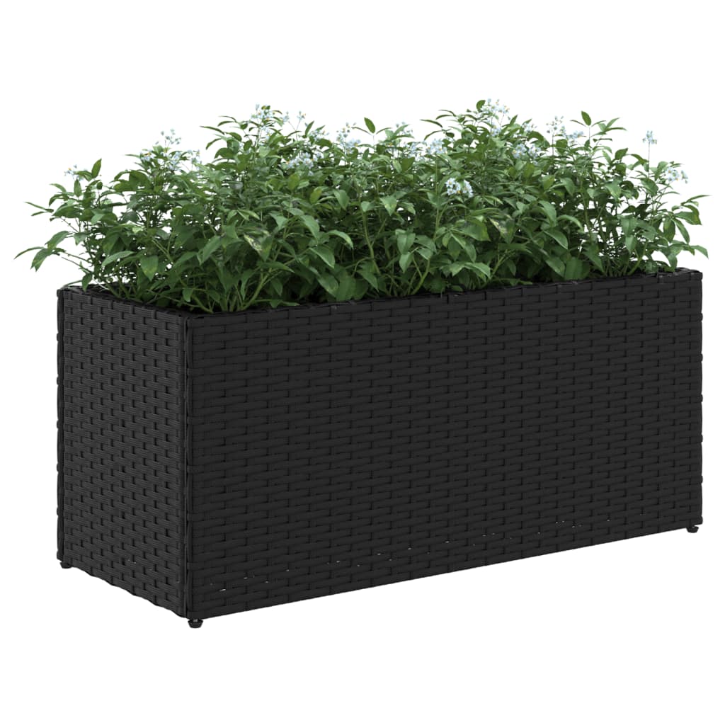 vidaXL Ζαρντινιέρα Κήπου Μαύρη 72x30x32 εκ. Συνθ. Ρατάν με 2 Γλάστρες - Image 4
