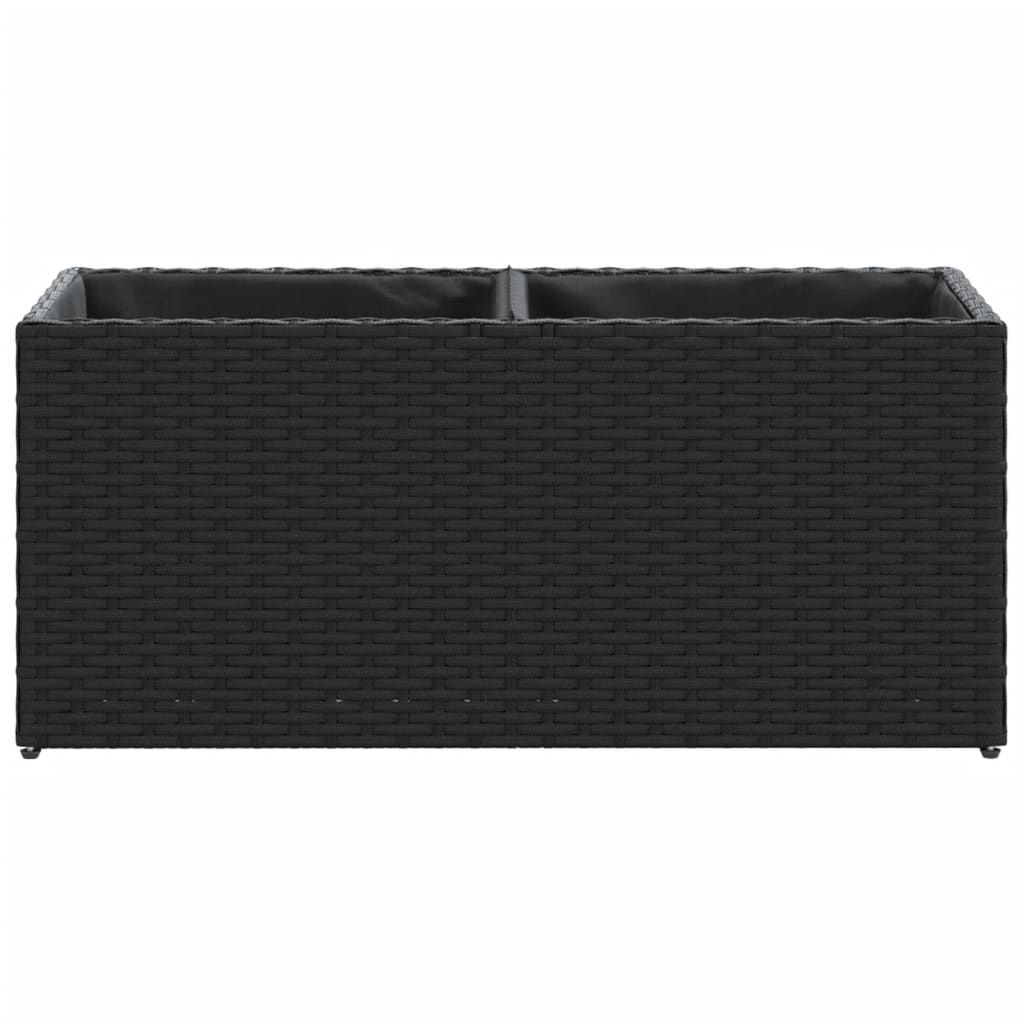 vidaXL Ζαρντινιέρα Κήπου Μαύρη 72x30x32 εκ. Συνθ. Ρατάν με 2 Γλάστρες - Image 5