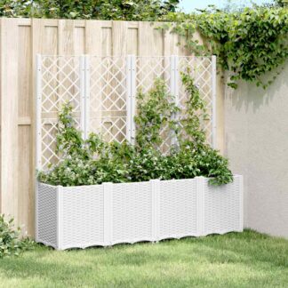 vidaXL Ζαρντινιέρα Κήπου με Καφασωτό Λευκή 160x40x140 εκ. Πολυπροπ.