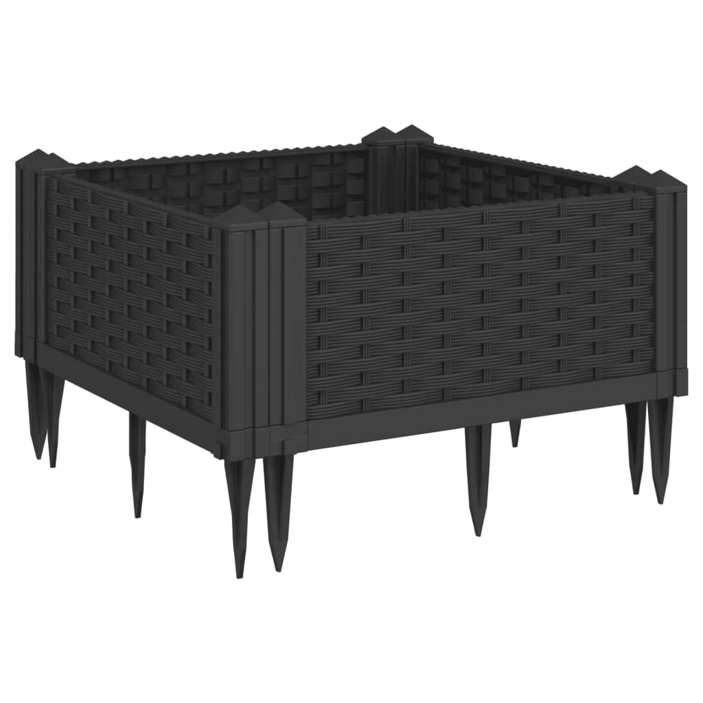 vidaXL Ζαρντινιέρα με Πασσάλους Μαύρη 42,5x42,5x28,5 εκ Πολυπροπυλένιο - Image 2