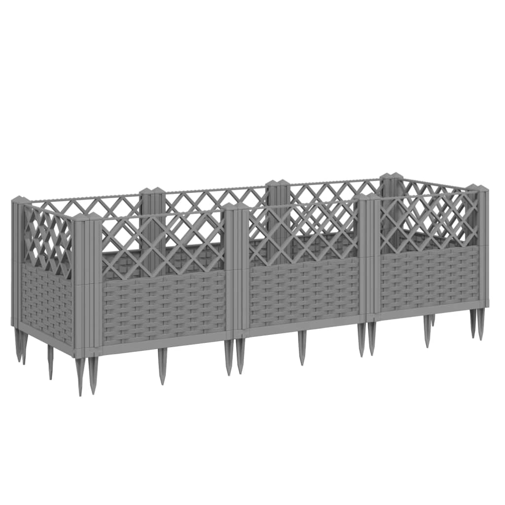 vidaXL Ζαρντινιέρα με Πασσάλους Γκρι 123,5x43,5x43,5εκ. Πολυπροπυλένιο - Image 2
