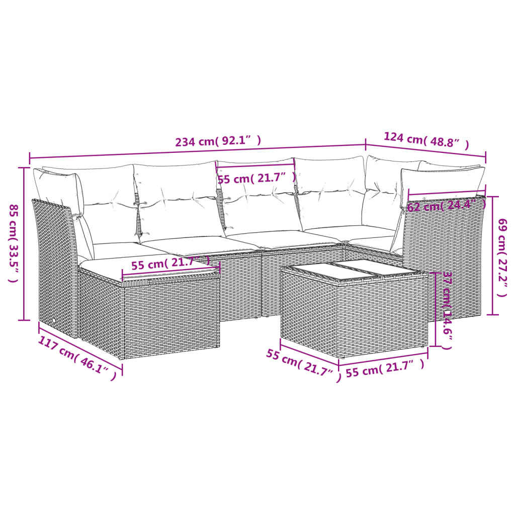 vidaXL Καναπές Σετ 7 Τεμαχίων Μαύρο Συνθετικό Ρατάν με Μαξιλάρια - Image 3