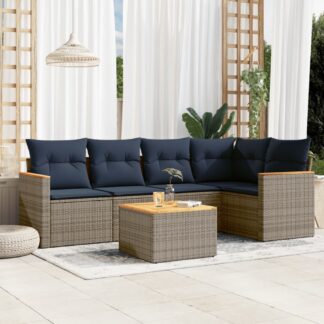 vidaXL Σετ Καναπέδων Κήπου 6 Τεμαχίων με Μαξιλάρια Γκρι από Συνθετικό Ρατάν