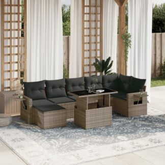 vidaXL Σαλόνι Κήπου Σετ 8 Τεμαχίων Γκρι Συνθετικό Ρατάν με Μαξιλάρια