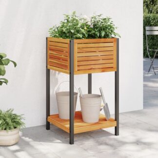 vidaXL Ζαρντινιέρα Κήπου με Ράφι 45x45x80 εκ. Μασίφ Ακακία/Ατσάλι