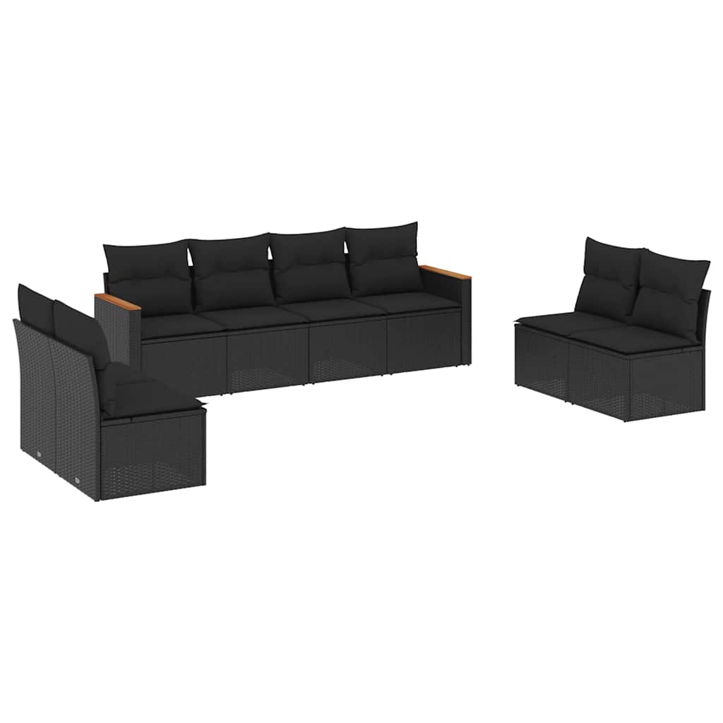 vidaXL Σαλόνι Κήπου 8 Τεμαχίων Μαύρο από Συνθετικό Ρατάν με Μαξιλάρια - Image 2