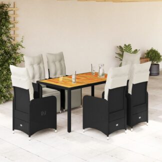 vidaXL Σετ Επίπλων Bistro Κήπου 7 τεμ Μαύρο Συνθετ. Ρατάν με Μαξιλάρια
