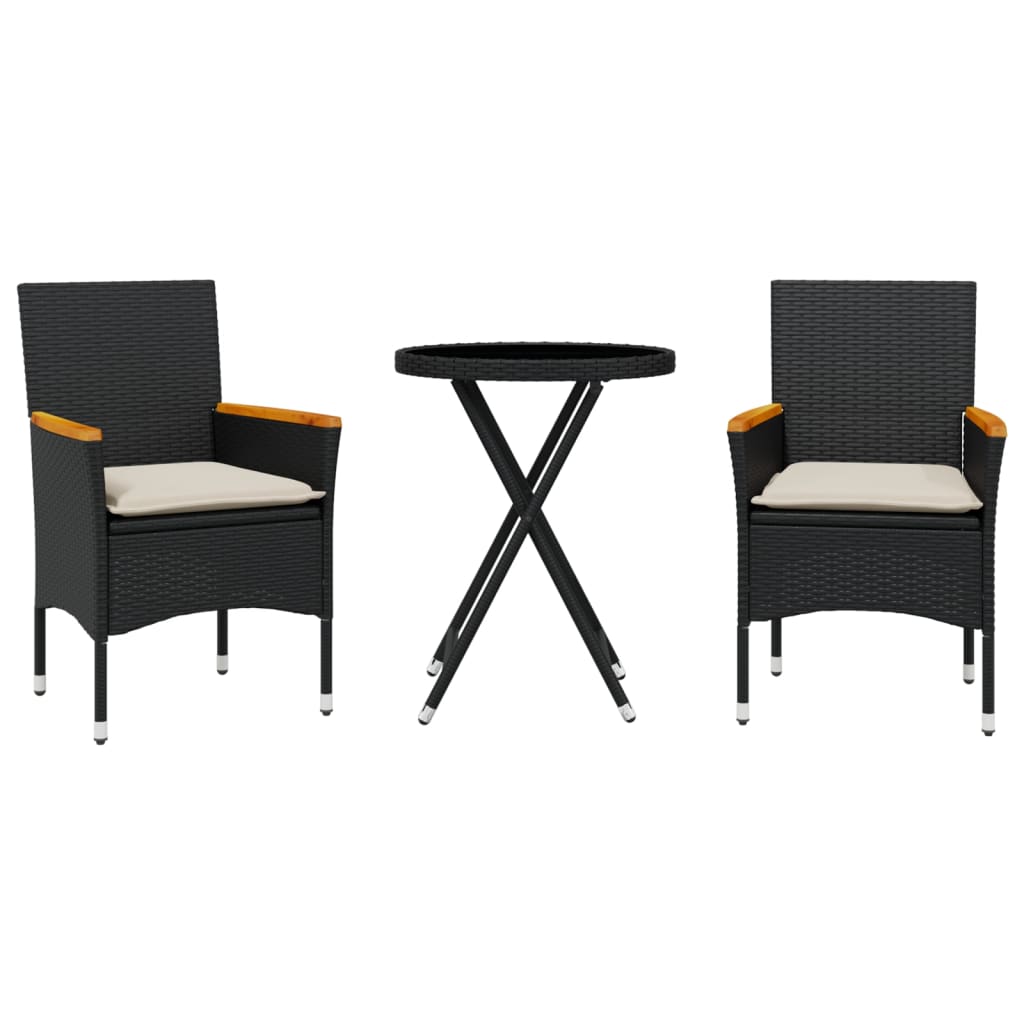 vidaXL Σετ Επίπλων Bistro 3 τεμ. Μαύρο Συνθ. Ρατάν/Γυαλί με Μαξιλάρια - Image 2