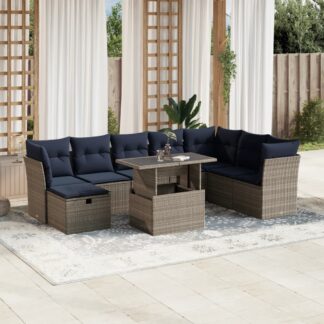 vidaXL Σετ Καναπέδων Κήπου 9 Τεμαχίων με Μαξιλάρια Γκρι από Συνθετικό Ρατάν