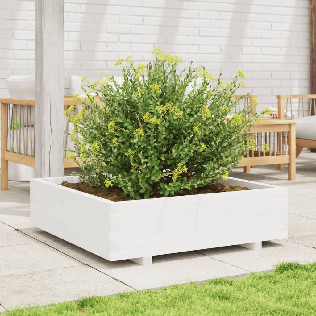 vidaXL Ζαρντινιέρα Λευκή 90x90x26,5 εκ. από Μασίφ Ξύλο Πεύκου - Image 3