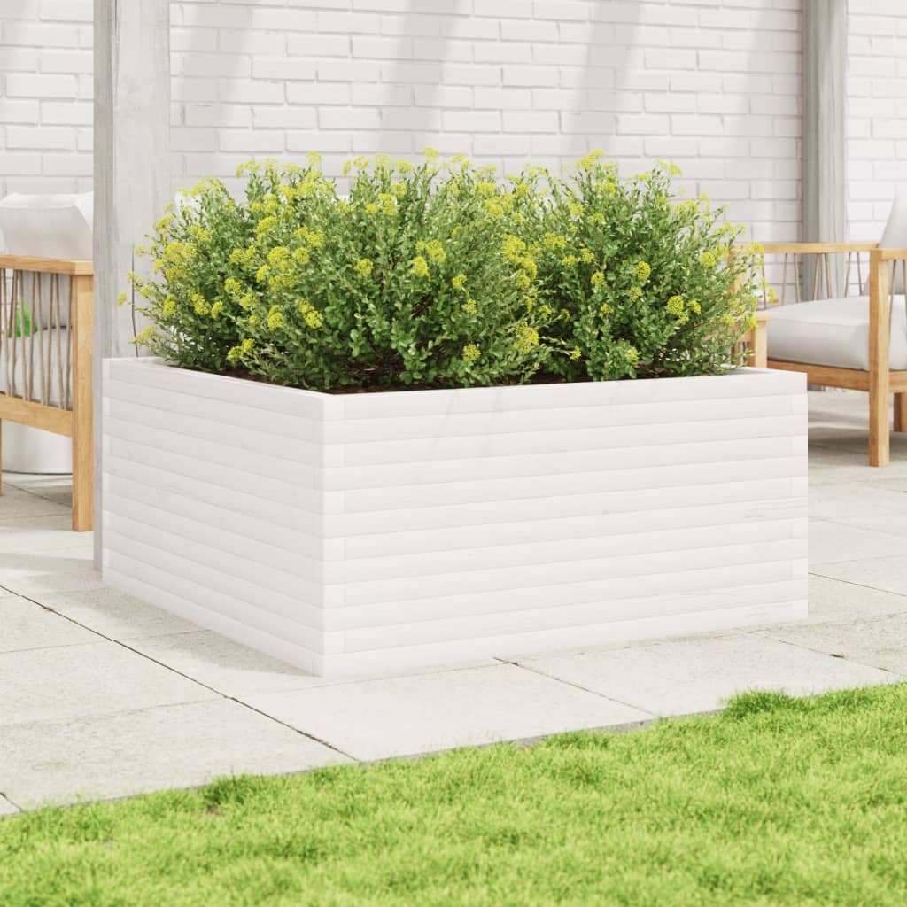 vidaXL Ζαρντινιέρα Κήπου Λευκή 100x100x46 εκ. από Μασίφ Ξύλο Πεύκου - Image 3