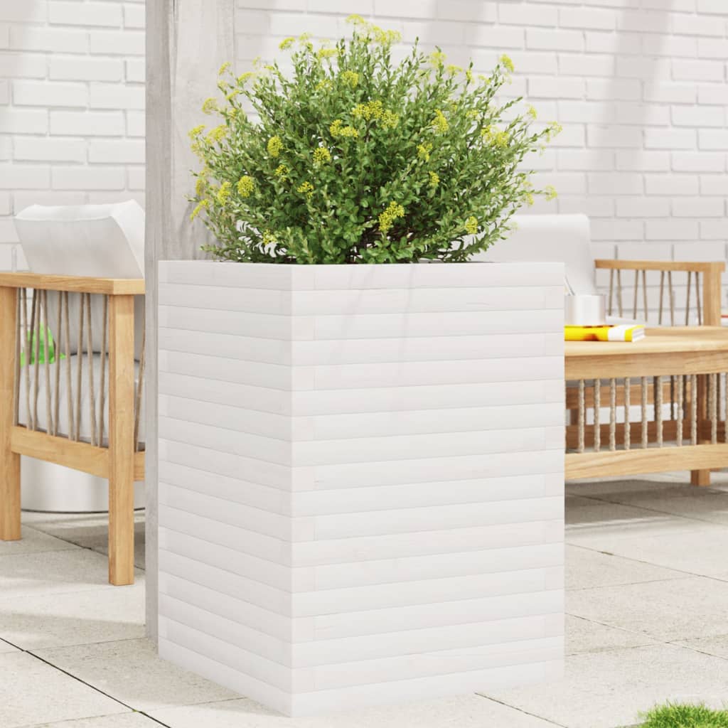 vidaXL Ζαρντινιέρα Λευκή. 50x50x68,5 εκ από Μασίφ Ξύλο Πεύκου - Image 3