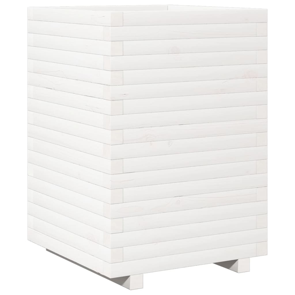 vidaXL Ζαρντινιέρα Κήπου Λευκή 50x50x72 εκ. από Μασίφ Ξύλο Πεύκου - Image 2