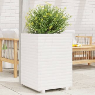 vidaXL Ζαρντινιέρα Κήπου Λευκή 50x50x72 εκ. από Μασίφ Ξύλο Πεύκου