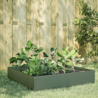 vidaXL Ζαρντινιέρα Υπερυψωμένη Λαδί 100x100x33,5 εκ. Ατσάλι