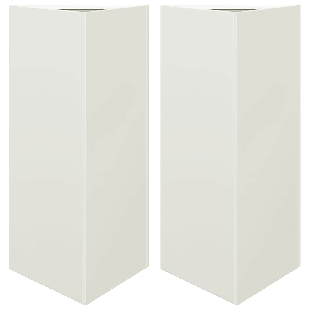 vidaXL Ζαρντινιέρες Κήπου 2 τεμ. Λευκό Τρίγωνο 40x34,5x75εκ από Ατσάλι - Image 2