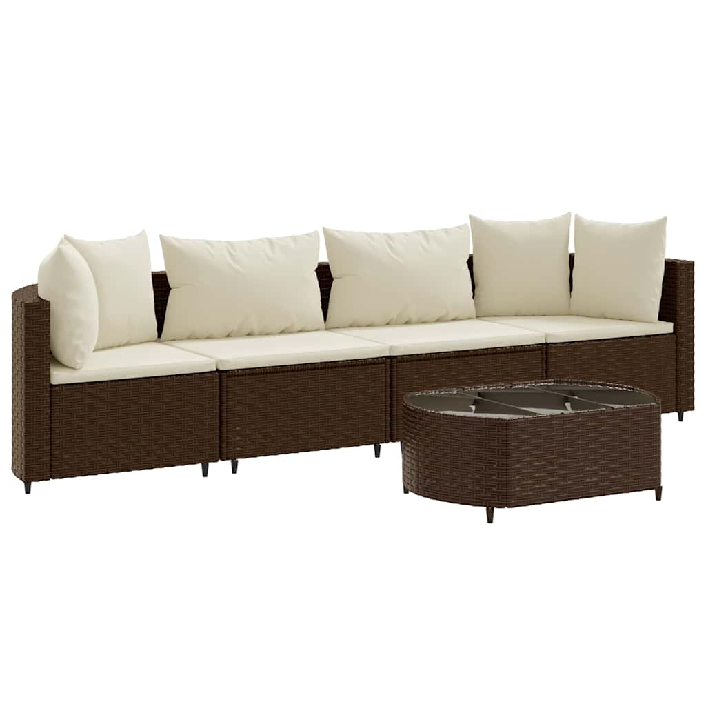 vidaXL Σαλόνι Κήπου Σετ 5 Τεμαχίων Καφέ Συνθετικό Ρατάν με Μαξιλάρια - Image 2
