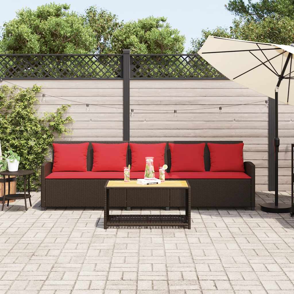 vidaXL Καναπές κήπου 5θέσιος με μαξιλάρια Brown Poly Rattan - Image 3
