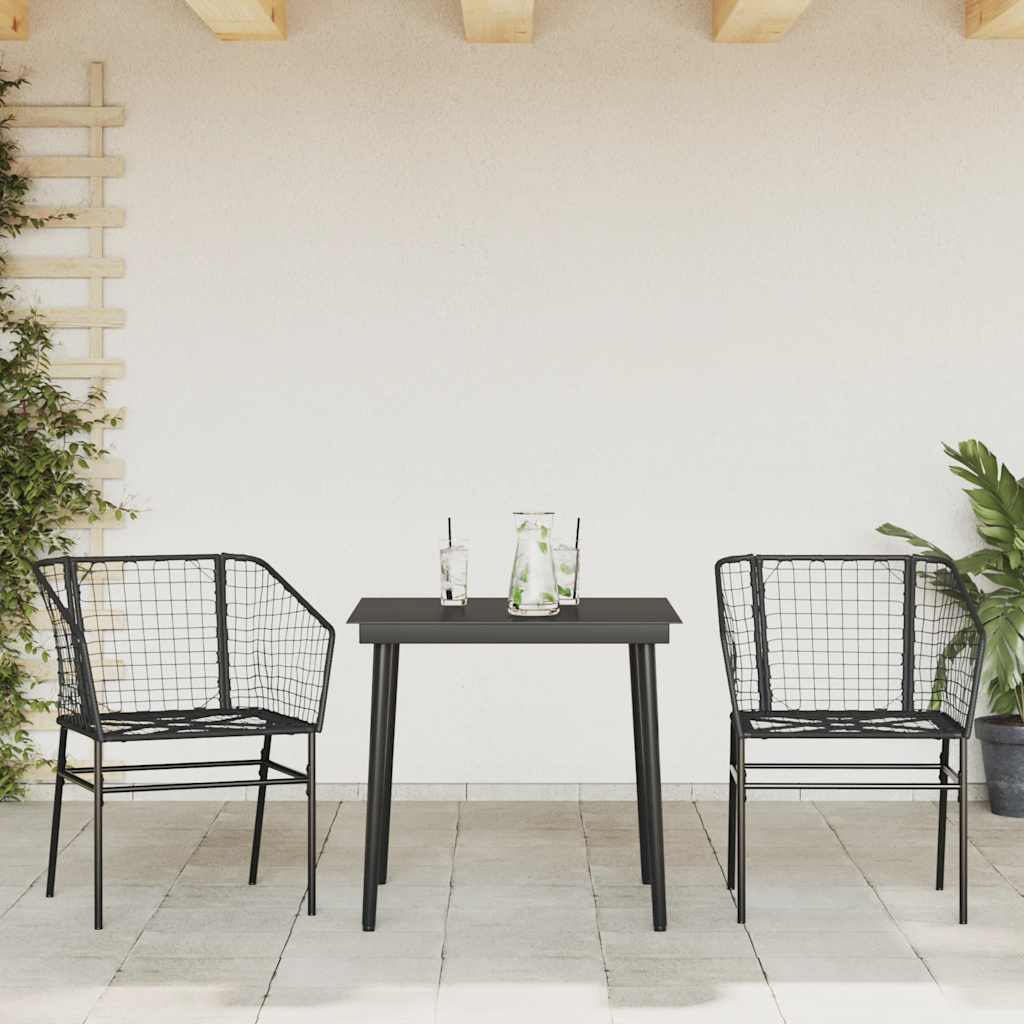 vidaXL Σετ Τραπεζαρίας Κήπου 3 Τεμαχίων Μαύρο Συνθετικό Ρατάν/Γυαλί - Image 3