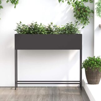vidaXL Υψωμένη Γλάστρα Κήπου Μαύρο 100 x 26 x 82 εκ Ατσάλι