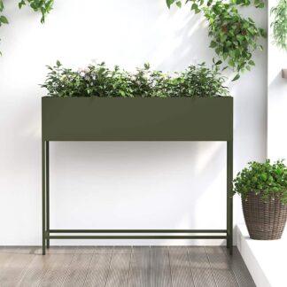 vidaXL Υψωμένη Γλάστρα Κήπου Λαδί 100 x 26 x 82 εκ Ατσάλι