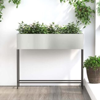 vidaXL Υψωμένη Γλάστρα Κήπου Ασημί 100 x 26 x 82 εκ