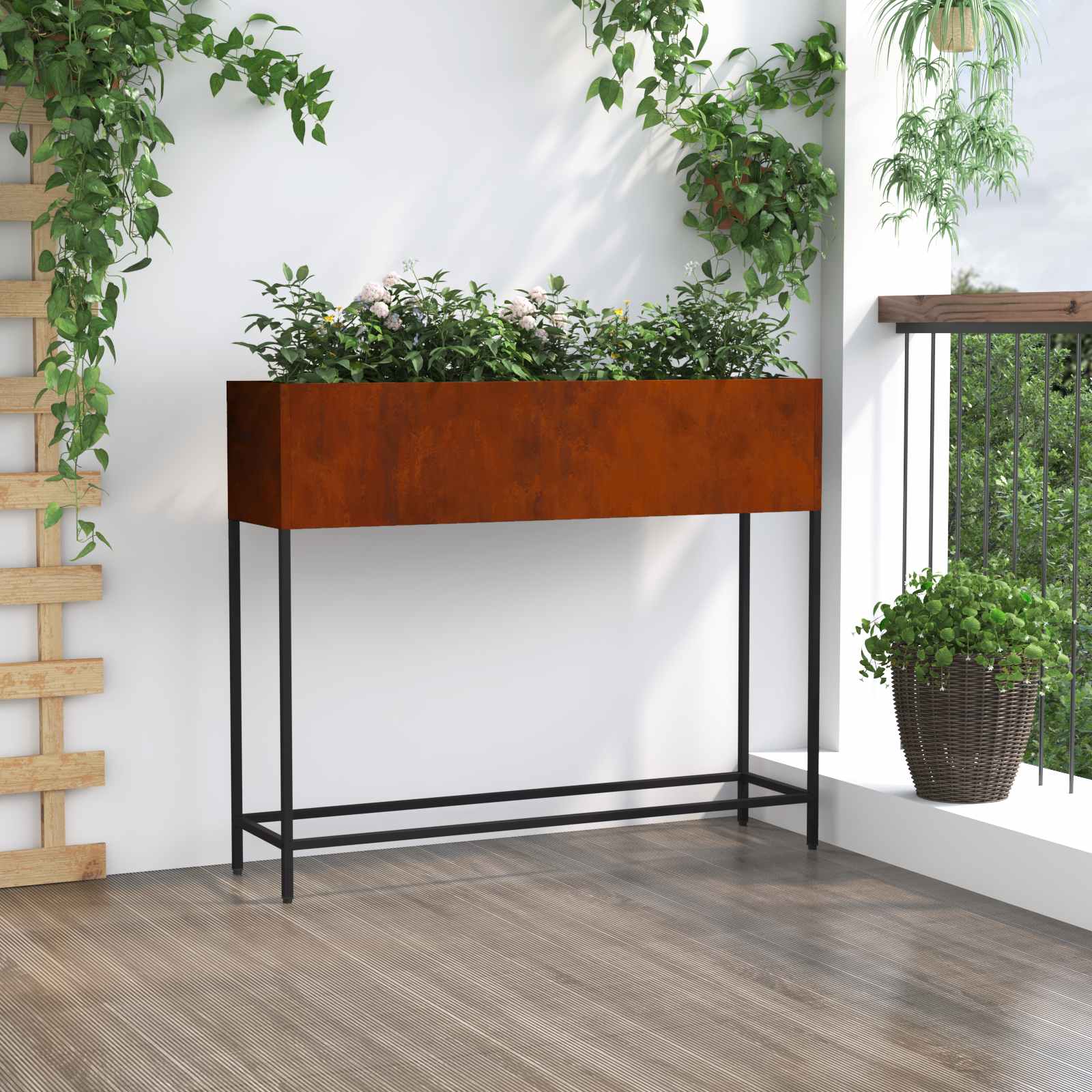vidaXL Υψωμένη Γλάστρα Κήπου Σκ rusty 100 x 26 x 82 εκ - Image 4