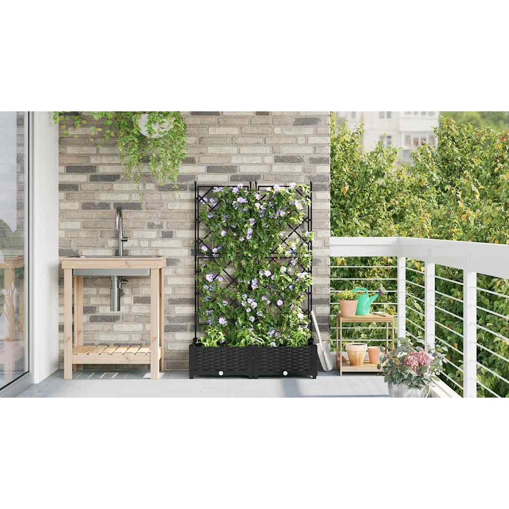 vidaXL Γλάστρα Κήπου 2 τμχ. Μαύρο 80 x 40 x 125,5 εκ. PP - Image 4