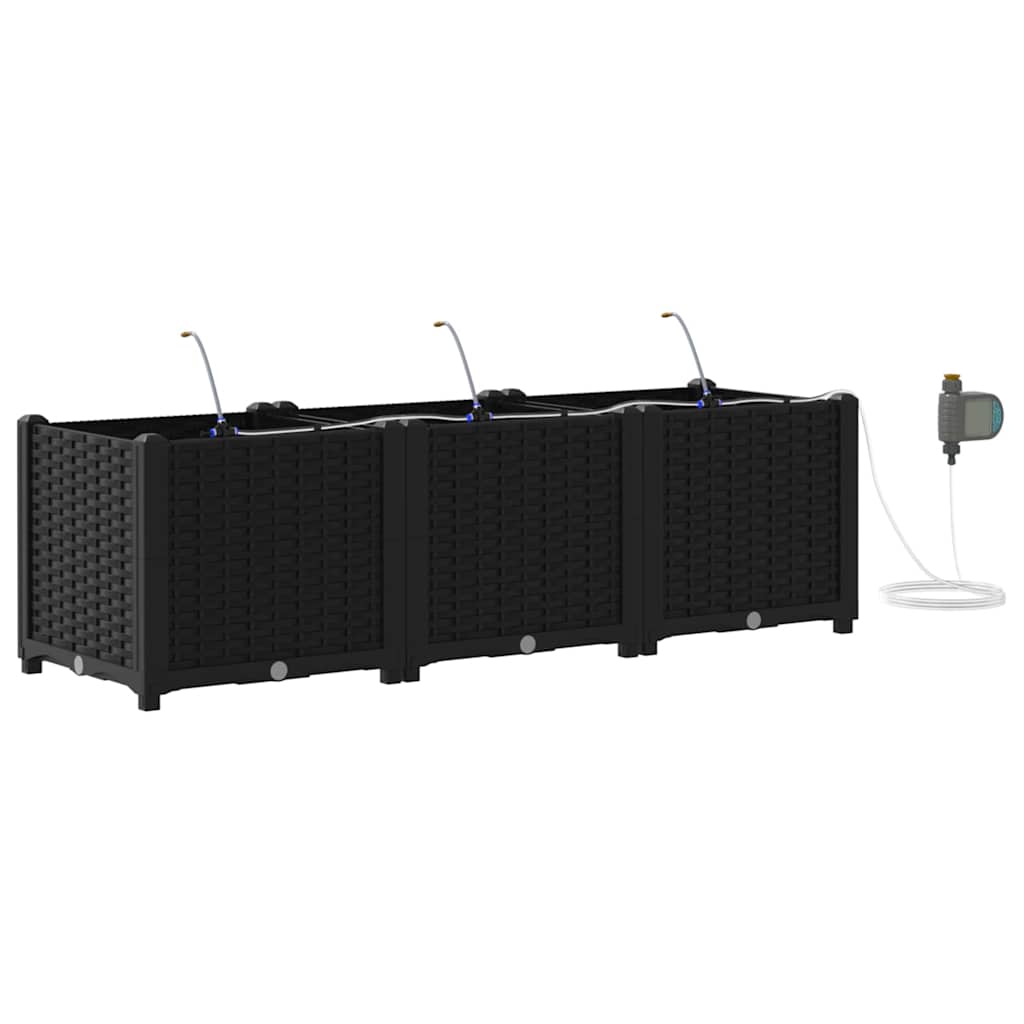 vidaXL Γλάστρα Κήπου 3 τμχ. Μαύρο 120 x 40 x 37,5 cm PP - Image 2