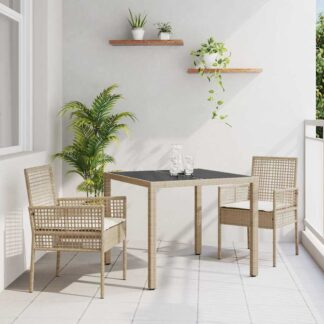 vidaXL Σέτ φαγητού για κήπο 3 τμχ. Μπεζ συνθετικό ρατάν