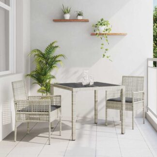 vidaXL Σέτ φαγητού για κήπο 3 τμχ. Ανοιχτό γκρι συνθετικό ρατάν