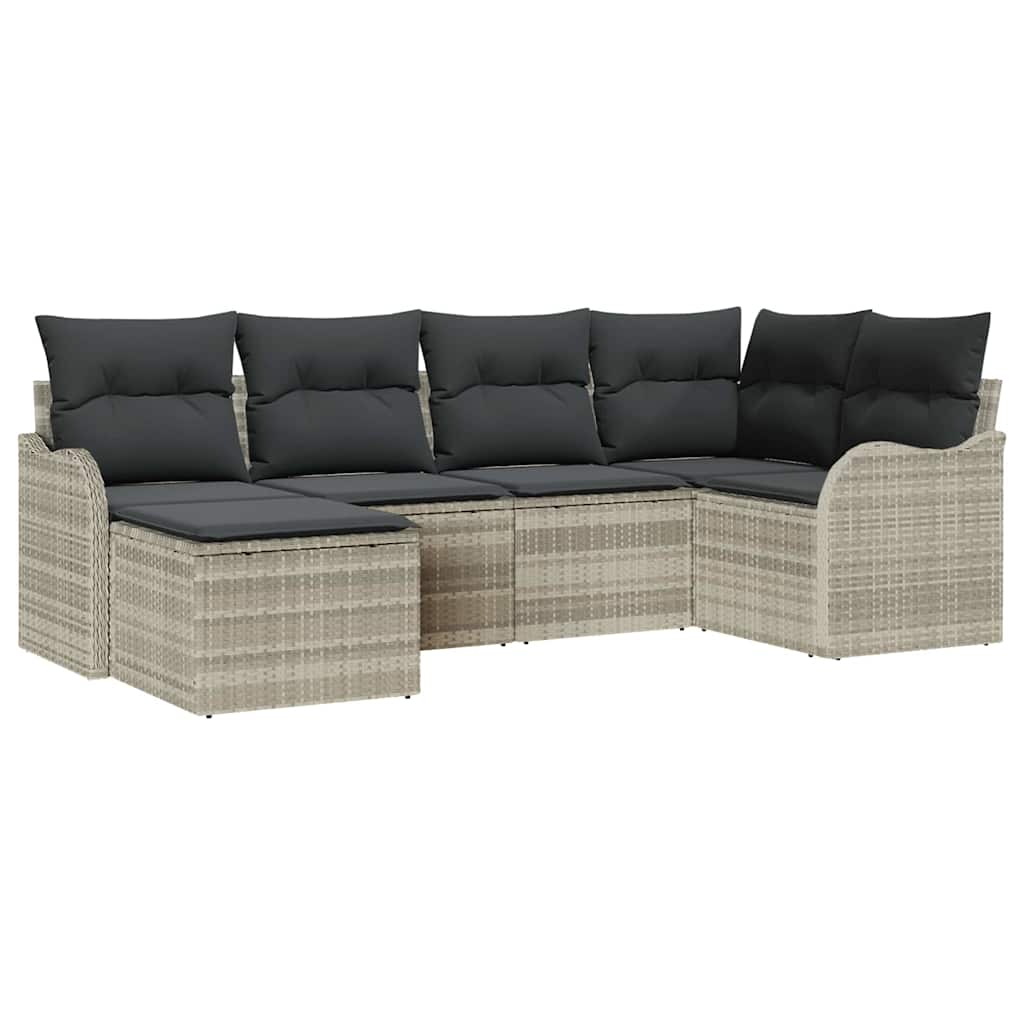 vidaXL Σετ Καναπέ Κήπου με μαξιλάρι 6 pcs Ανοιχτό γκρι Πολυ ράταν - Image 2