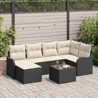 vidaXL Σετ Καναπέ Κήπου με μαξιλάρι 7 pcs Μαύρο Πολυ ράταν