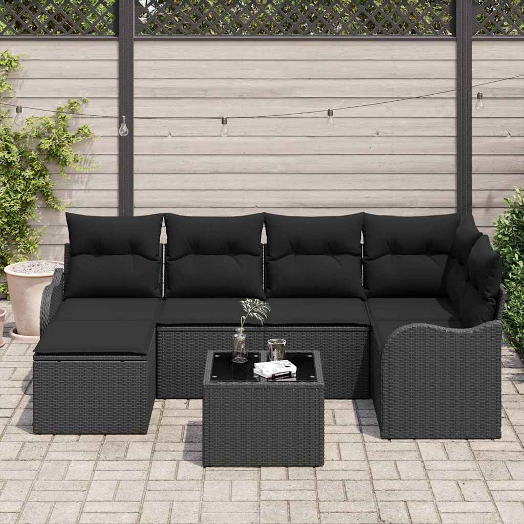 vidaXL Σετ Καναπέ Κήπου με μαξιλάρι 7 pcs Μαύρο Πολυ ράταν - Image 3