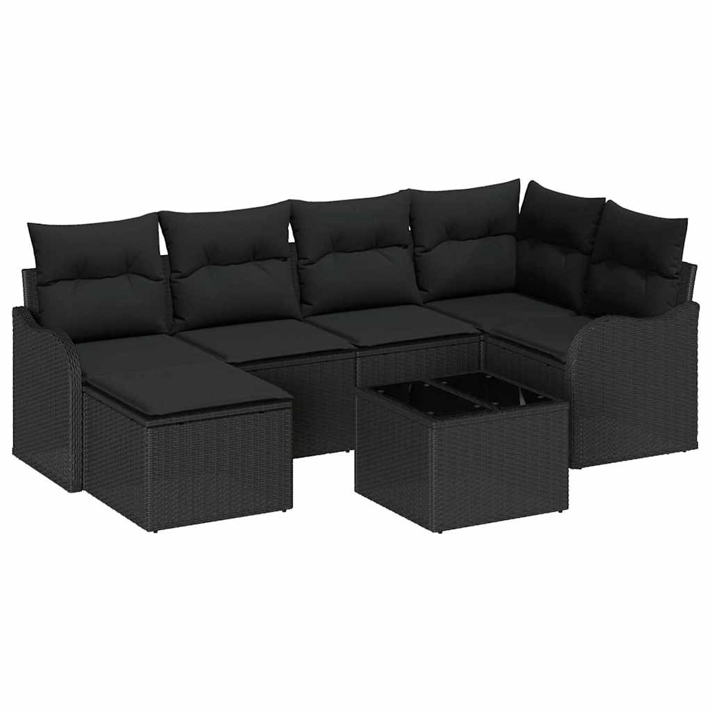 vidaXL Σετ Καναπέ Κήπου με μαξιλάρι 7 pcs Μαύρο Πολυ ράταν - Image 2