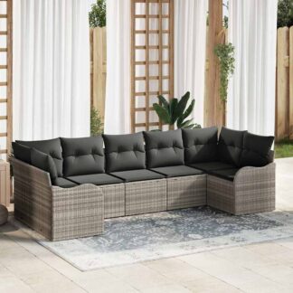 vidaXL Σετ Καναπέ Κήπου με μαξιλάρι 7 pcs Ανοιχτό γκρι Πολυ ράταν