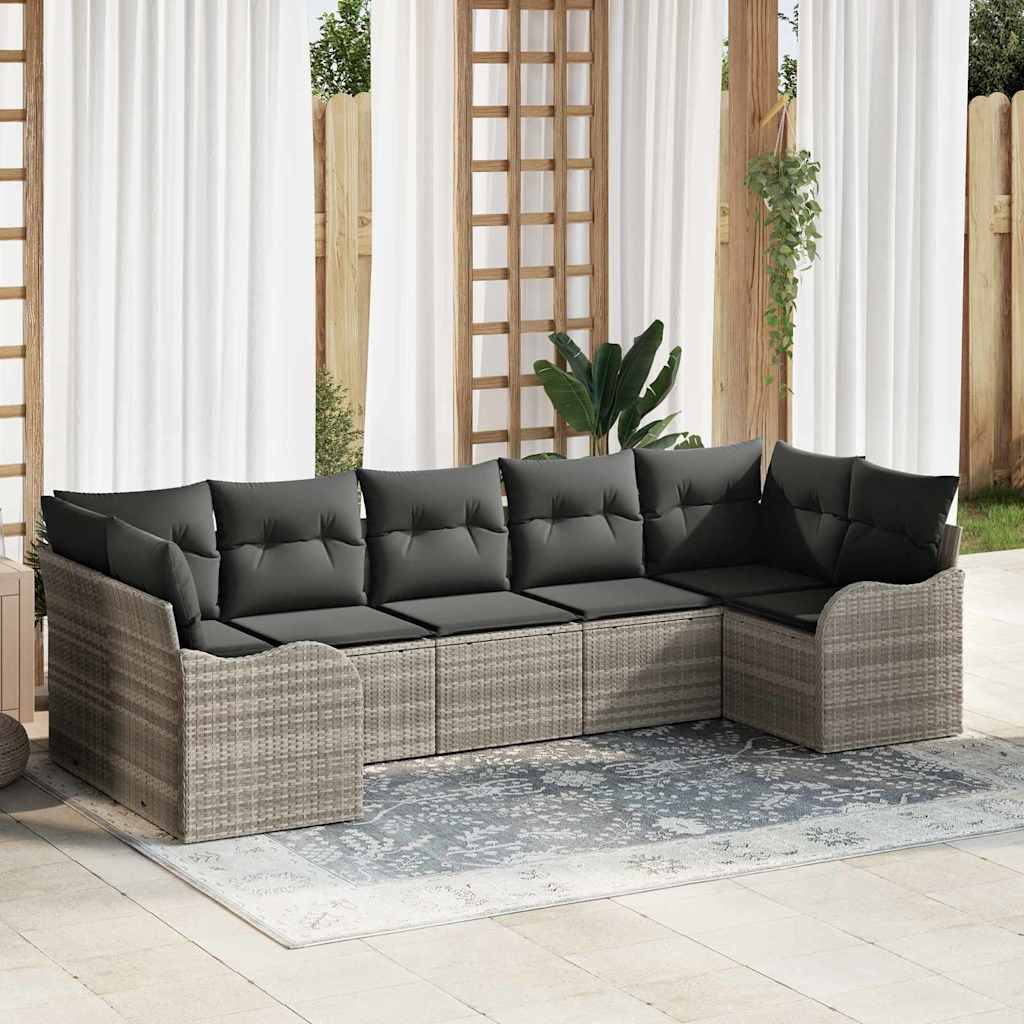 vidaXL Σετ Καναπέ Κήπου με μαξιλάρι 7 pcs Ανοιχτό γκρι Πολυ ράταν