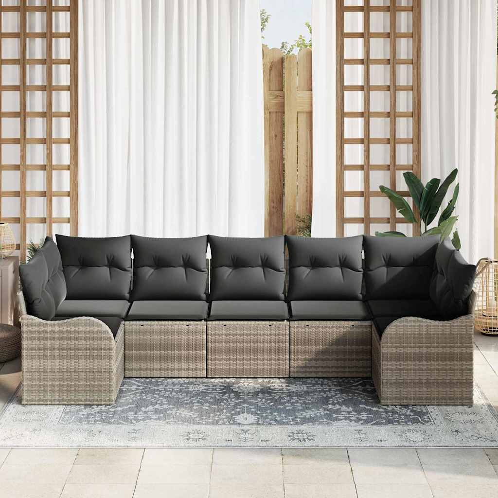 vidaXL Σετ Καναπέ Κήπου με μαξιλάρι 7 pcs Ανοιχτό γκρι Πολυ ράταν - Image 3