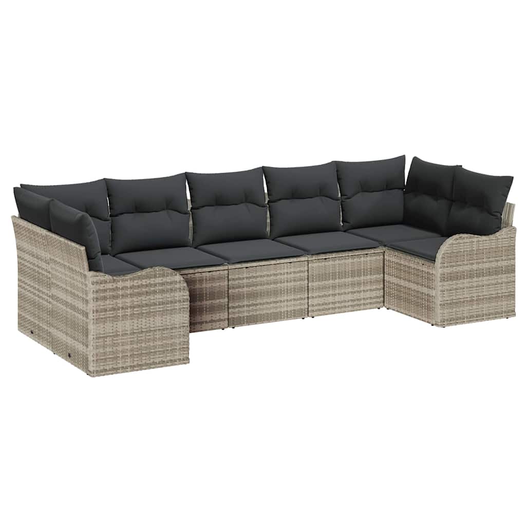 vidaXL Σετ Καναπέ Κήπου με μαξιλάρι 7 pcs Ανοιχτό γκρι Πολυ ράταν - Image 2