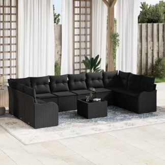vidaXL Σετ Καναπέ Κήπου Μαύρο 55 x 55 x 37 εκ συνθετικό ρατάν