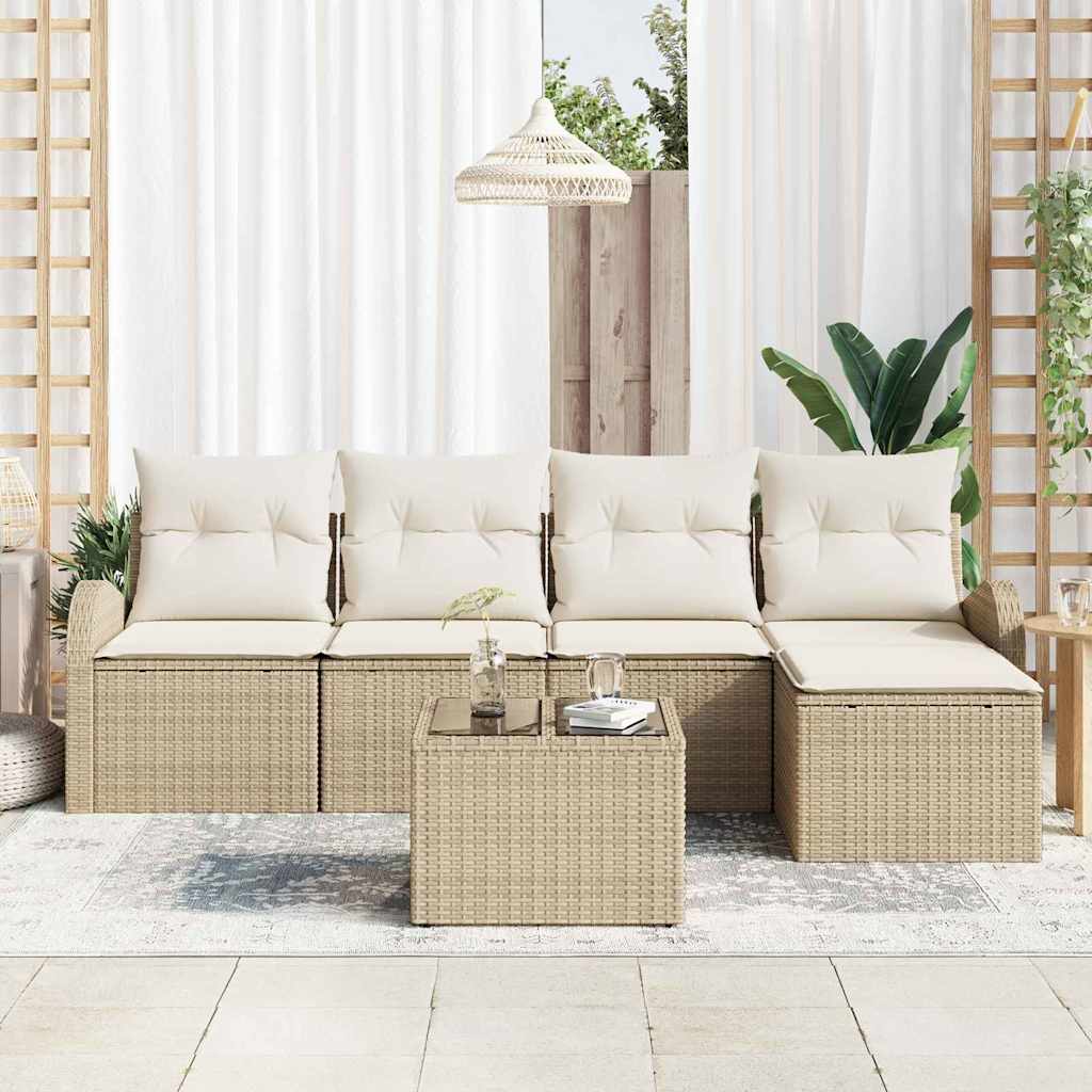 vidaXL Σετ Καναπέ Κήπου με μαξιλάρι 6 pcs Μπεζ Πολυ ράταν - Image 3
