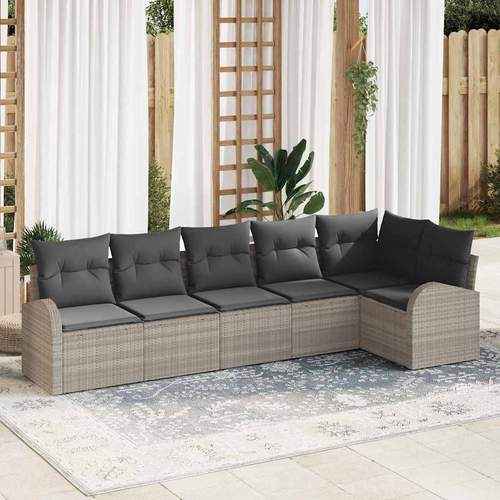 vidaXL Σετ Καναπέ Κήπου με μαξιλάρι 6 pcs Ανοιχτό γκρι Πολυ ράταν